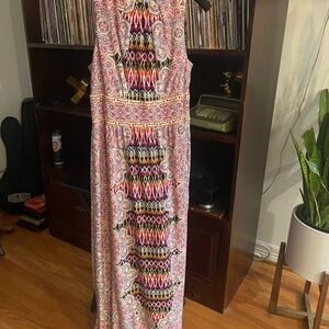Multicolor Paisley Form fitting Stretchy Maxi Dress